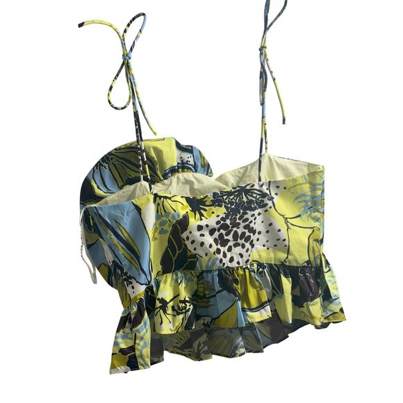 Tanya Taylor NWT Claudette Tie-Shoulder Ruffle Peplum Top in Zest Multi Size 10 - Picture 4 of 5